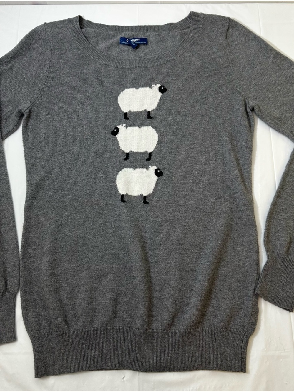 Old Navy Gray Crewneck Sweater with White Sheep‎ Motif